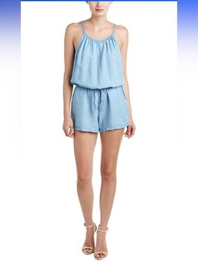 Splendid Light Wash Denim Romper Lyocell Jean Boho Coastal Beach Chic Chambray